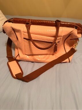Samantha Brown Pink and Brown Croc-Embossed Travel/Weekender Bag